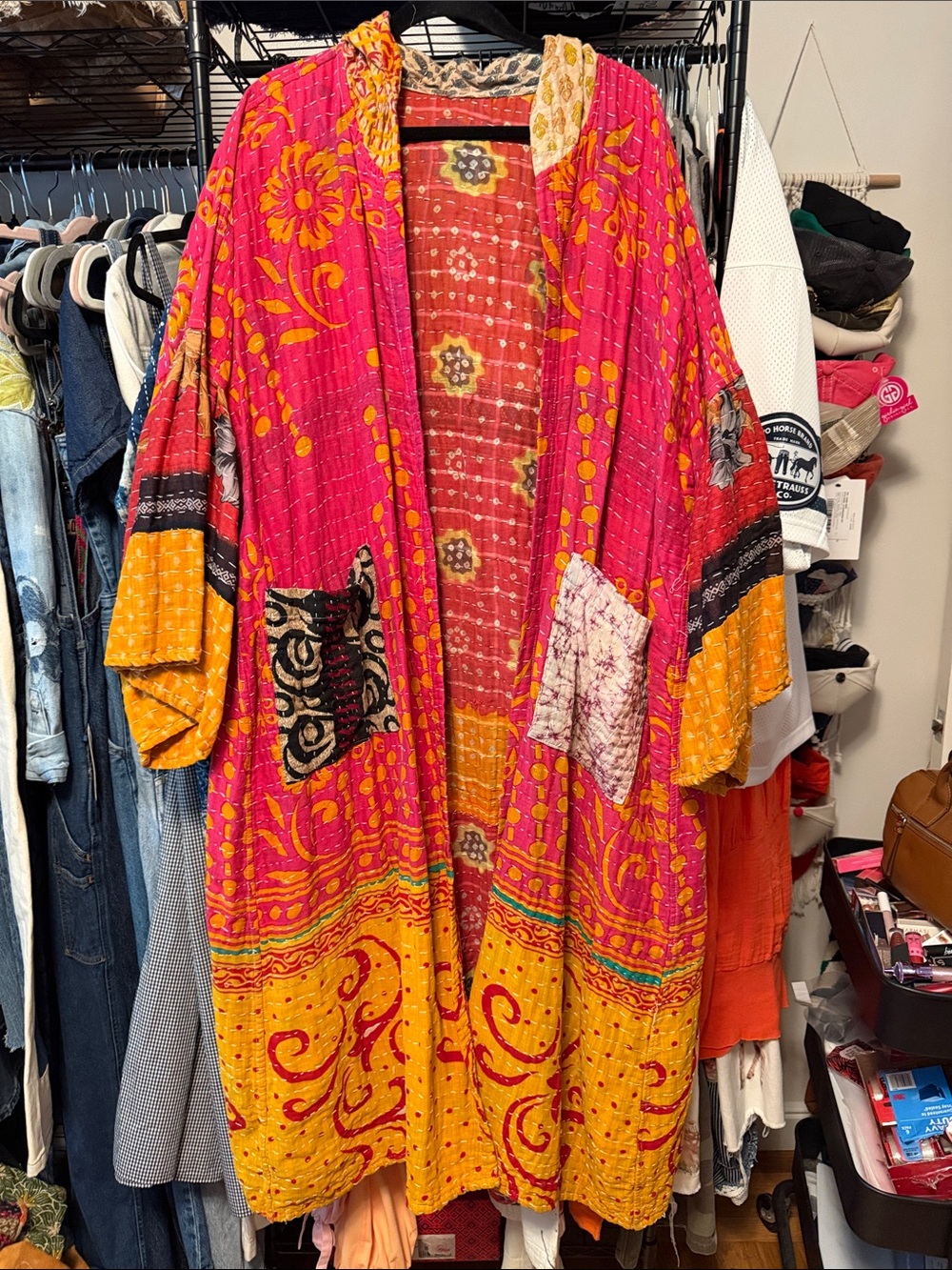 Kantha hooded duster